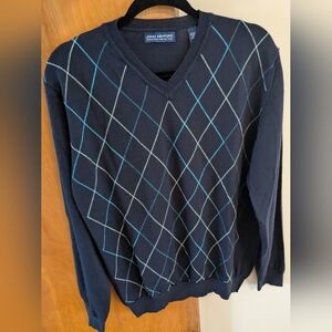 John Ashford 100% Merino Wool Men's V-Neck Sweater in Navy and Light Blue